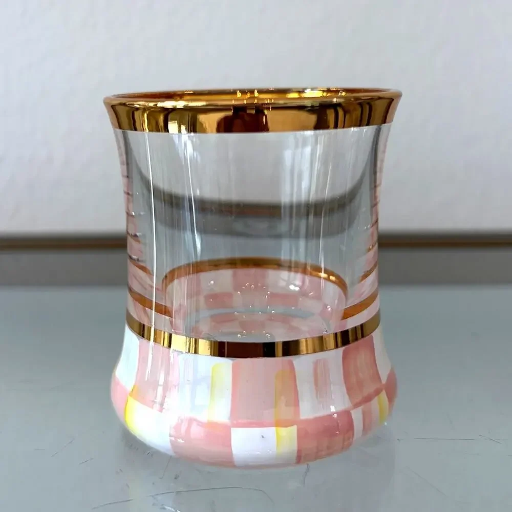 NEW Mackenzie Childs Rosy Check Shot Glass 2oz